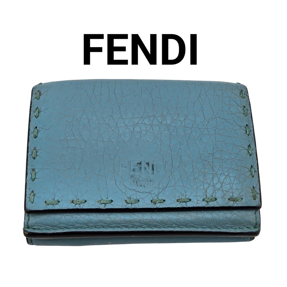 Fendi Selleria Trifold Wallet Blue Neon Yellow Leather 8M0395-A7TY-199-8210